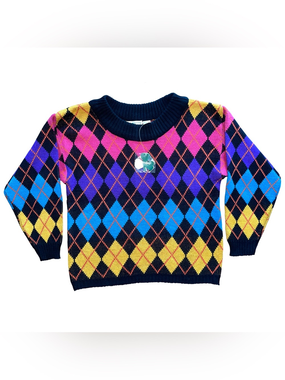 NWT VTG Shenanigans Sz M Geometric Diamond Art To Wear Sweater Dopamine Groovy